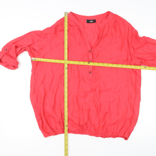 Wallis Women’s Red Tunic Blouse L 3/4 Roll Tab Sleeve V-Neck Casual