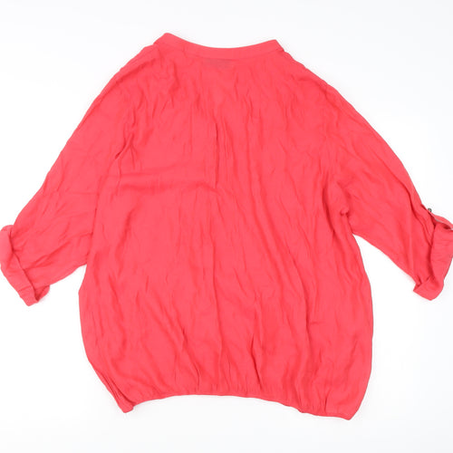 Wallis Women’s Red Tunic Blouse L 3/4 Roll Tab Sleeve V-Neck Casual
