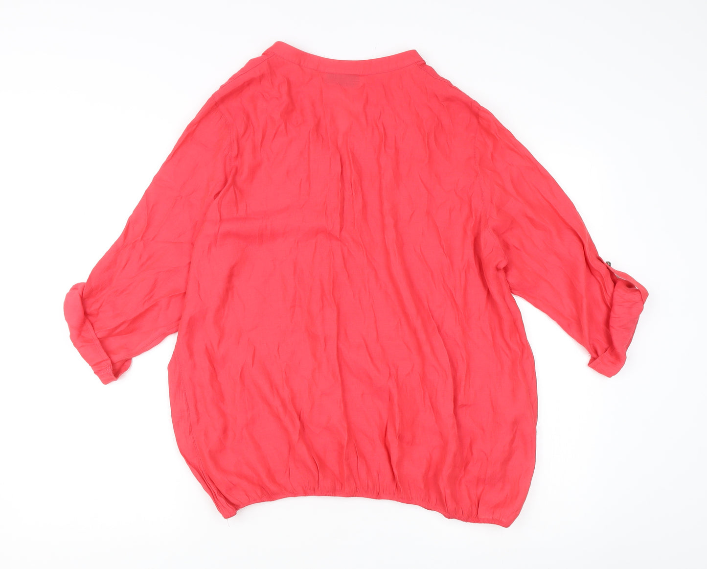Wallis Women’s Red Tunic Blouse L 3/4 Roll Tab Sleeve V-Neck Casual