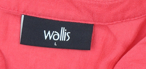 Wallis Women’s Red Tunic Blouse L 3/4 Roll Tab Sleeve V-Neck Casual