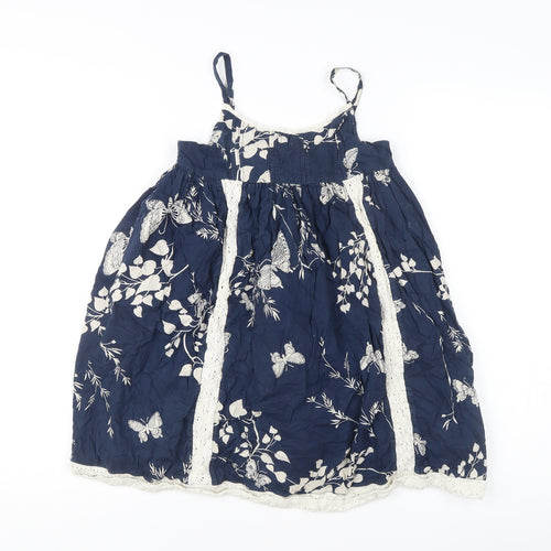 Garammas Girls Blue Butterfly Lace Trim A-Line Cotton Dress 8 Years
