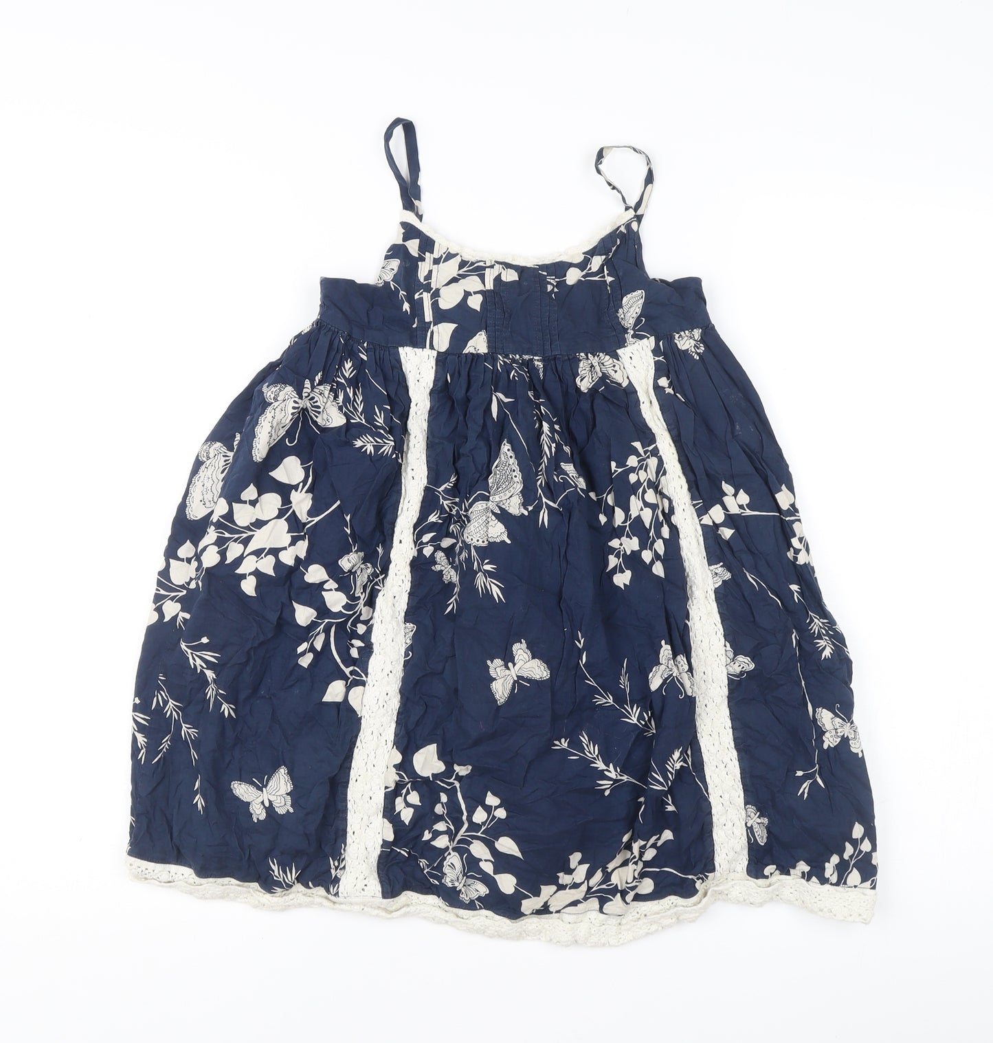 Garammas Girls Blue Butterfly Lace Trim A-Line Cotton Dress 8 Years