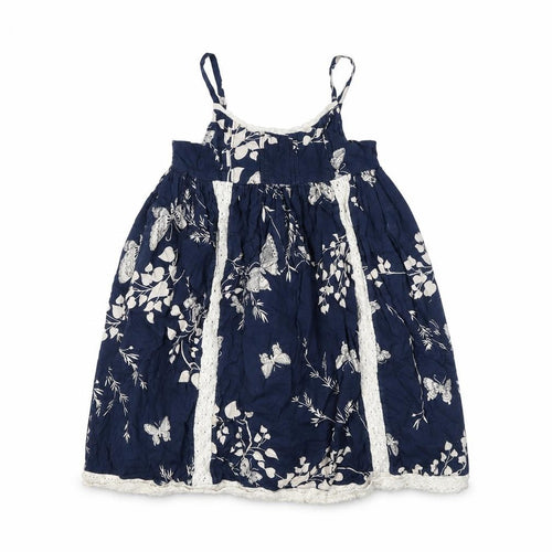 Garammas Girls Blue Butterfly Lace Trim A-Line Cotton Dress 8 Years