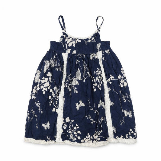 Garammas Girls Blue Butterfly Lace Trim A-Line Cotton Dress 8 Years