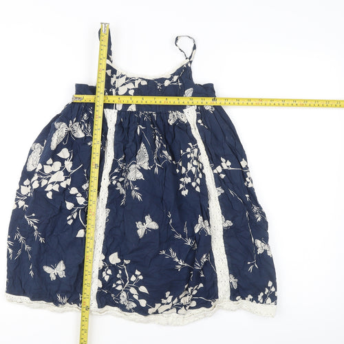 Garammas Girls Blue Butterfly Lace Trim A-Line Cotton Dress 8 Years