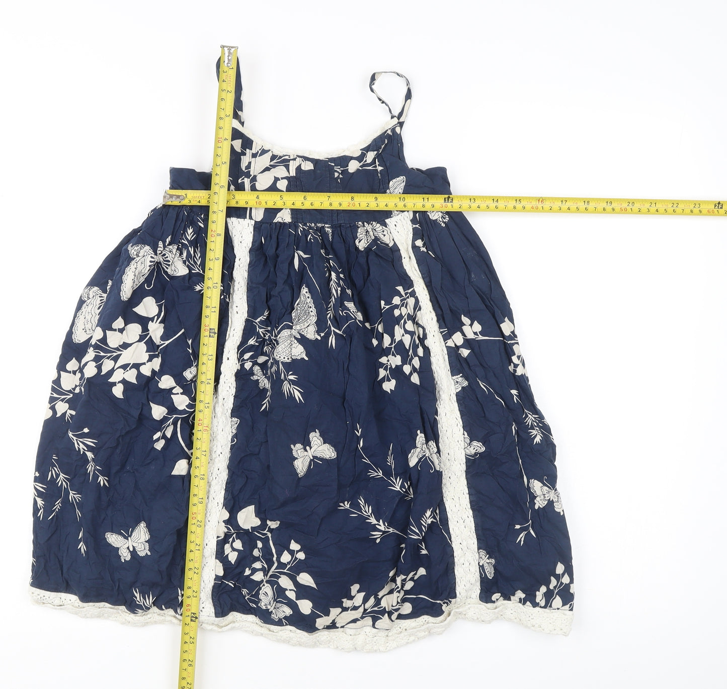 Garammas Girls Blue Butterfly Lace Trim A-Line Cotton Dress 8 Years