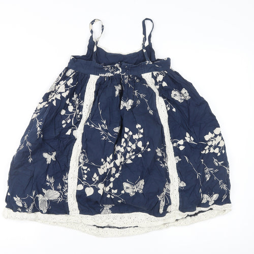 Garammas Girls Blue Butterfly Lace Trim A-Line Cotton Dress 8 Years