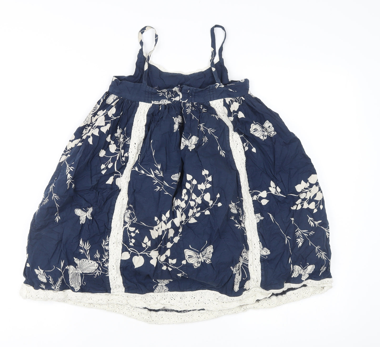 Garammas Girls Blue Butterfly Lace Trim A-Line Cotton Dress 8 Years