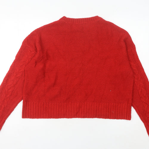 New Look Women's Red Cable-Knit Acrylic Jumper Size L