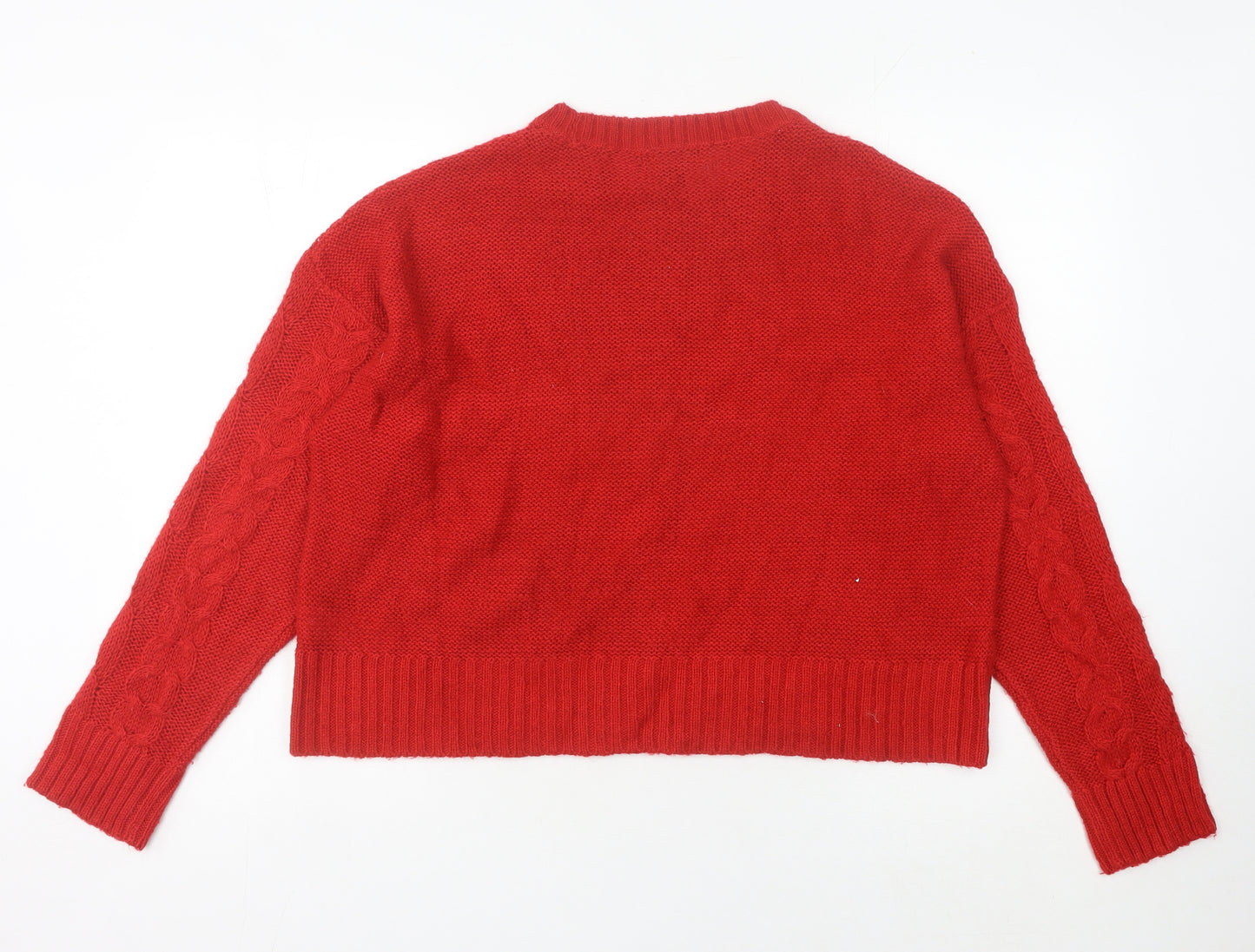 New Look Women's Red Cable-Knit Acrylic Jumper Size L