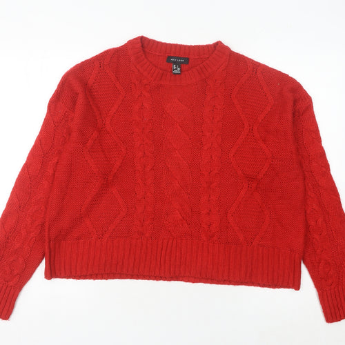 New Look Women's Red Cable-Knit Acrylic Jumper Size L