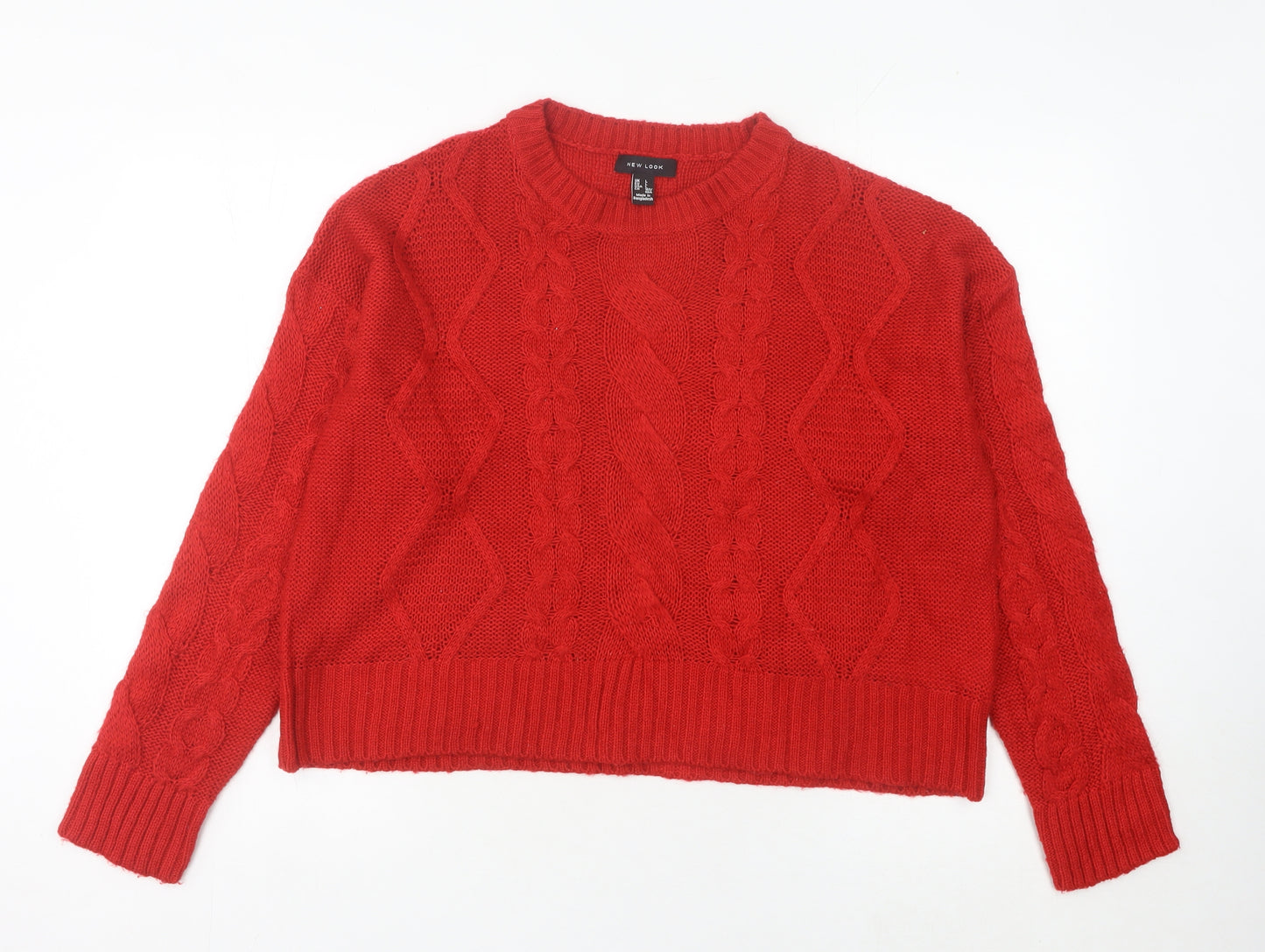 New Look Women's Red Cable-Knit Acrylic Jumper Size L