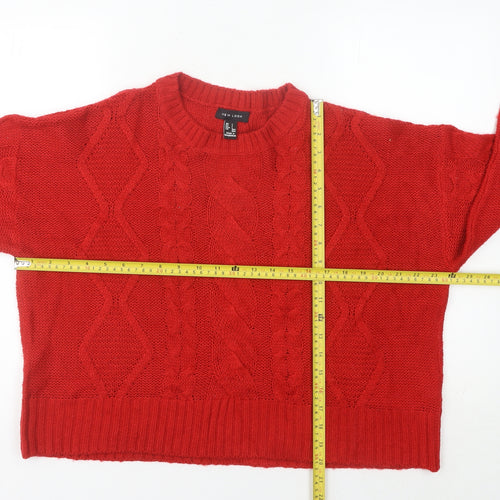 New Look Women's Red Cable-Knit Acrylic Jumper Size L
