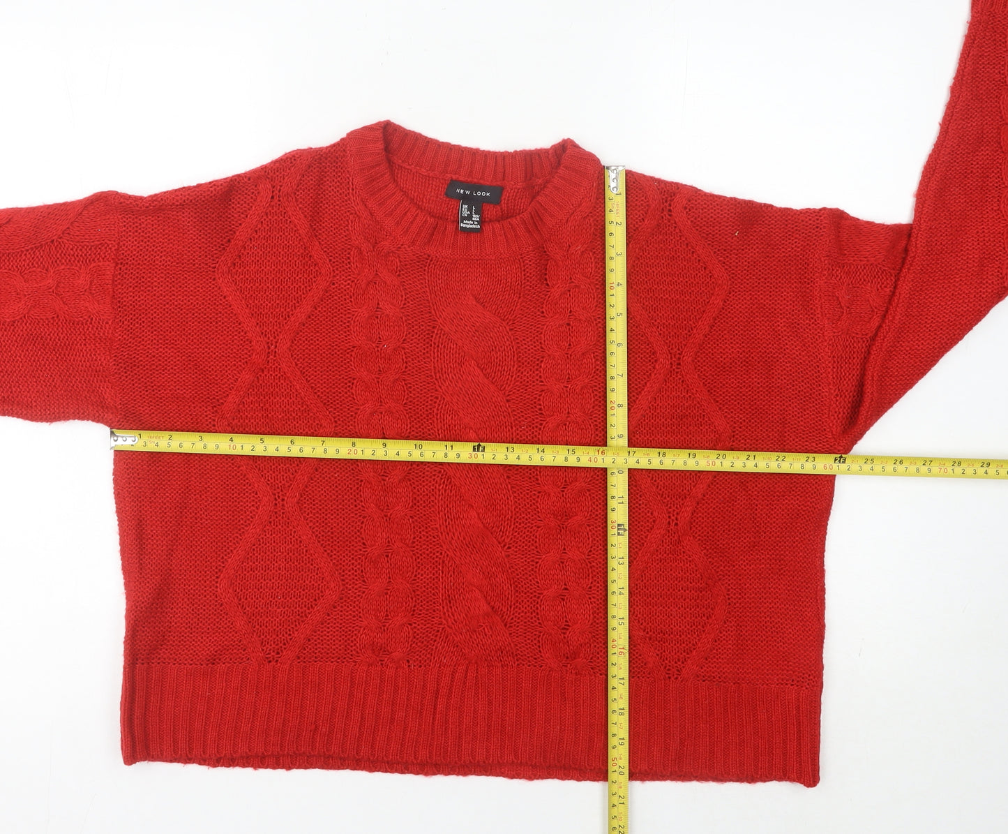 New Look Women's Red Cable-Knit Acrylic Jumper Size L