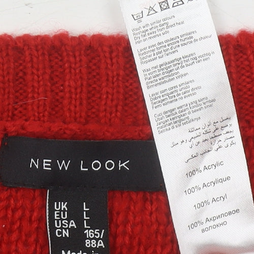 New Look Women's Red Cable-Knit Acrylic Jumper Size L