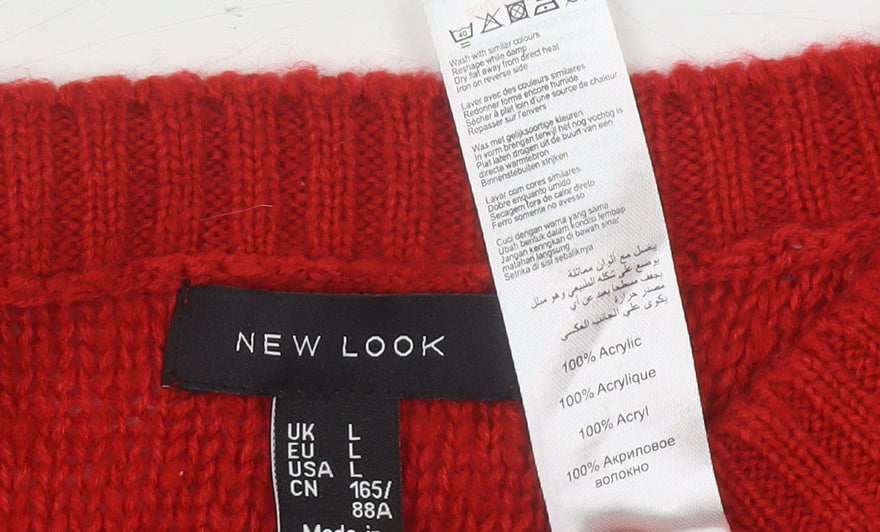 New Look Women's Red Cable-Knit Acrylic Jumper Size L