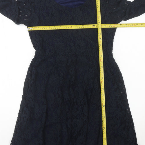 Ravi Famous Womens Black Lace A-Line Knee Length Party Dress L