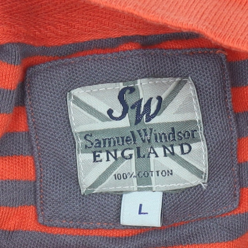 Samuel Windsor Men’s Orange Striped Polo Shirt L Cotton Casual
