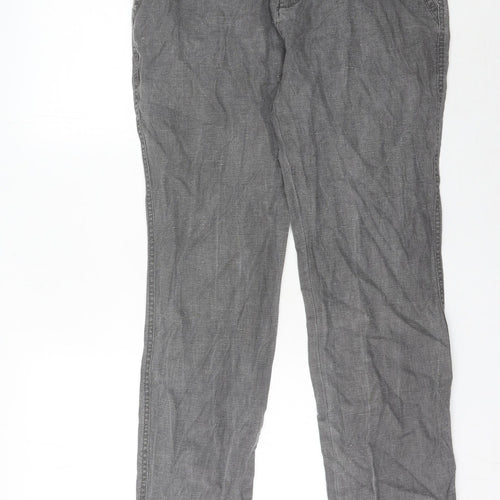 RE&X Women's Grey Linen Chino Trousers UK 10 Straight Leg Casual