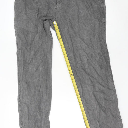 RE&X Women's Grey Linen Chino Trousers UK 10 Straight Leg Casual