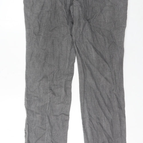 RE&X Women's Grey Linen Chino Trousers UK 10 Straight Leg Casual