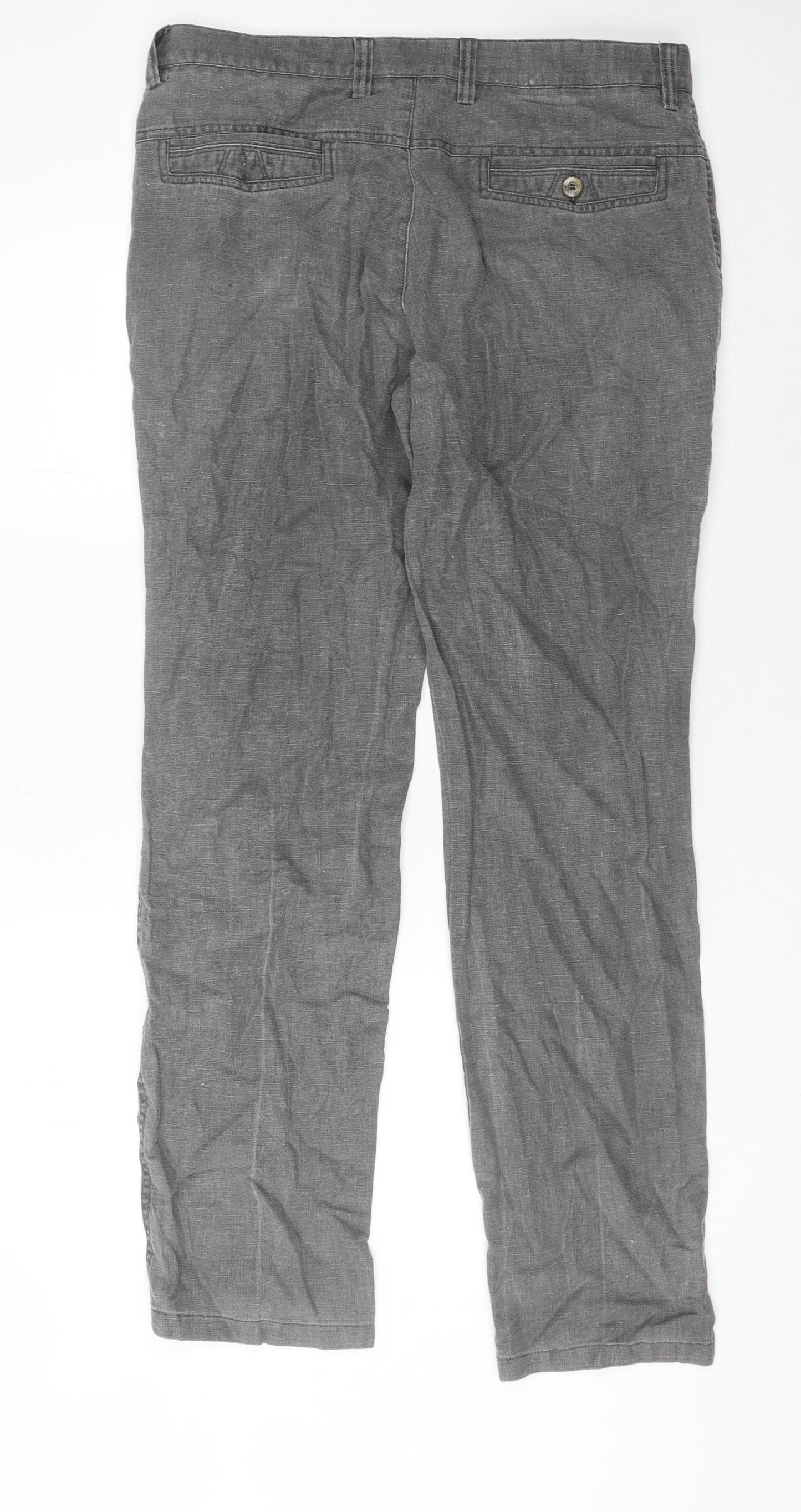 RE&X Women's Grey Linen Chino Trousers UK 10 Straight Leg Casual