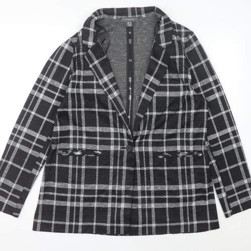 Primark Women's Black Check Blazer UK 14 Regular Fit Single-Breasted