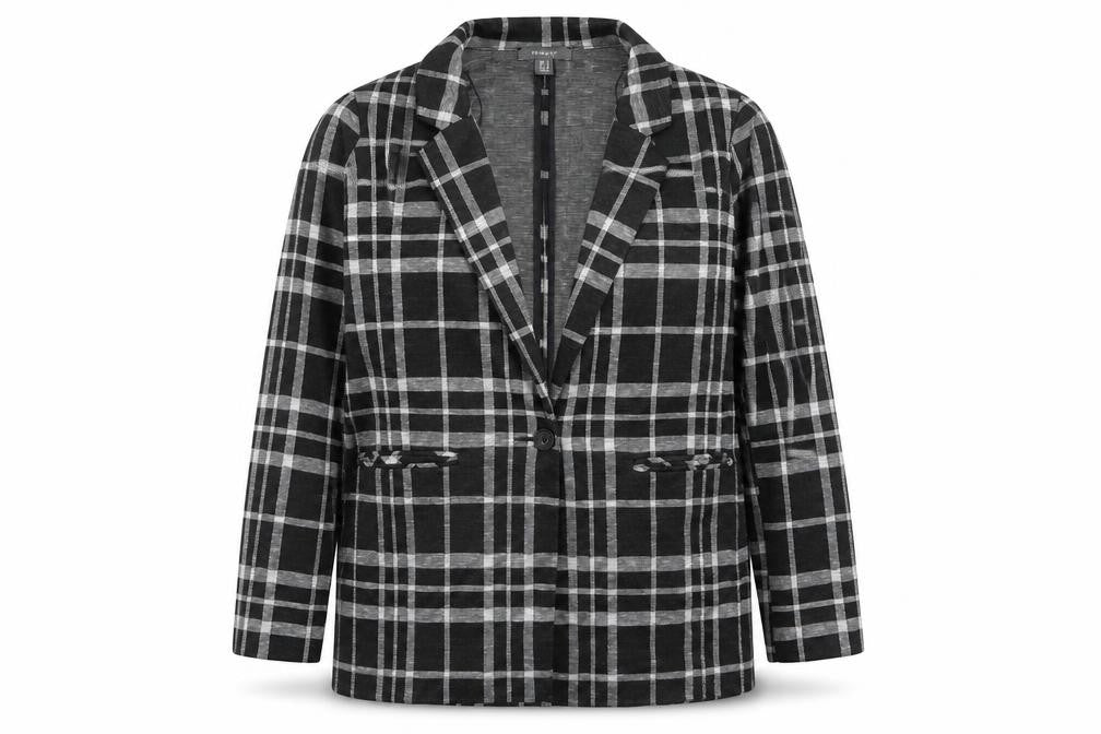 Front view of Primark Women's Black Check Blazer UK 14 Regular Fit Single-Breasted