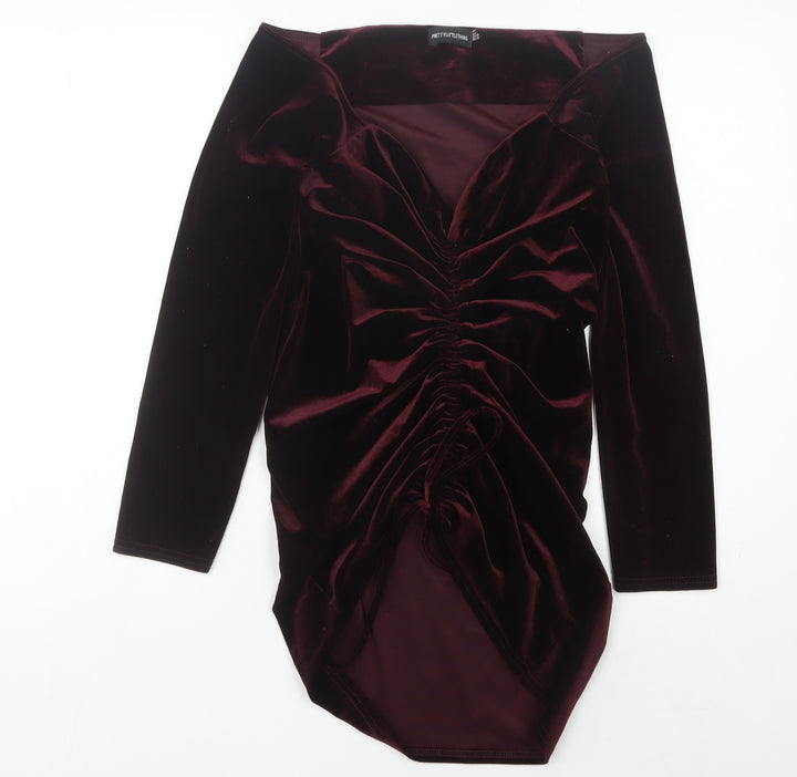 PrettyLittleThing Women's Purple Velvet Ruched Bodycon Mini Dress Size 14