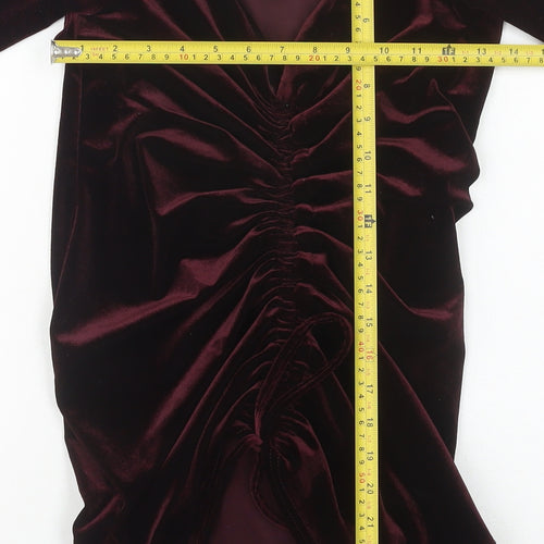 PrettyLittleThing Women's Purple Velvet Ruched Bodycon Mini Dress Size 14