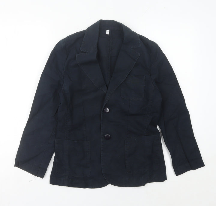 Armani Junior Boys Black 12 Years Regular Fit Cotton Linen Suit Jacket