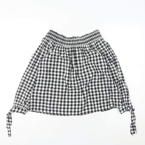New Look Women’s Black Check Peasant Blouse Size 12 Off Shoulder Viscose