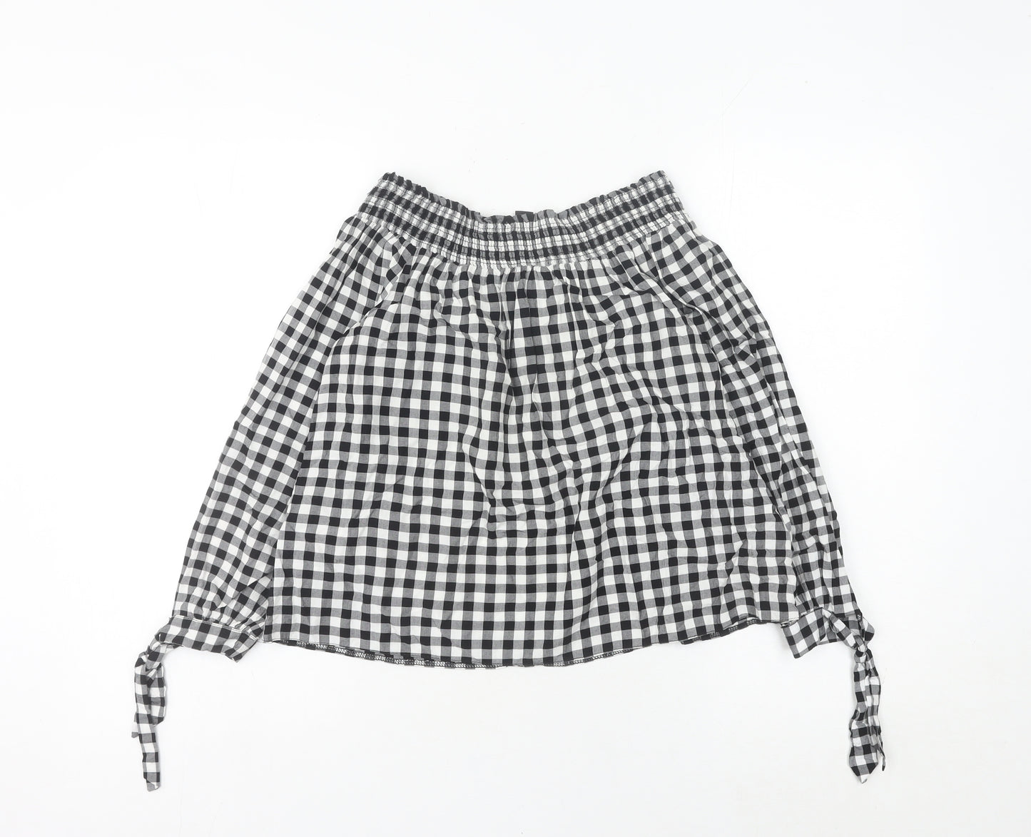 New Look Women’s Black Check Peasant Blouse Size 12 Off Shoulder Viscose