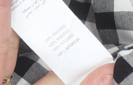 New Look Women’s Black Check Peasant Blouse Size 12 Off Shoulder Viscose