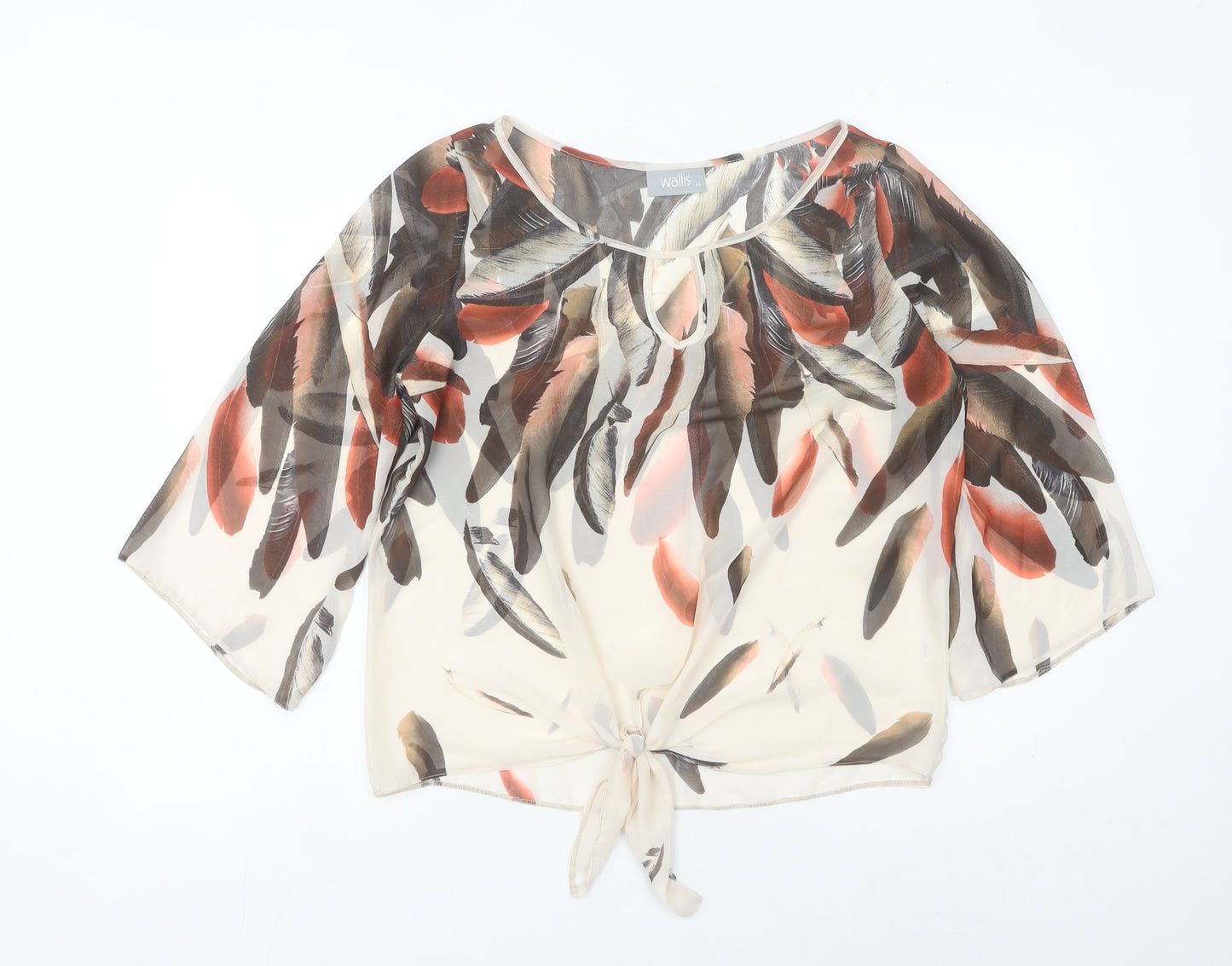 Wallis Women’s Multicoloured Feather Print Chiffon Cropped Blouse M