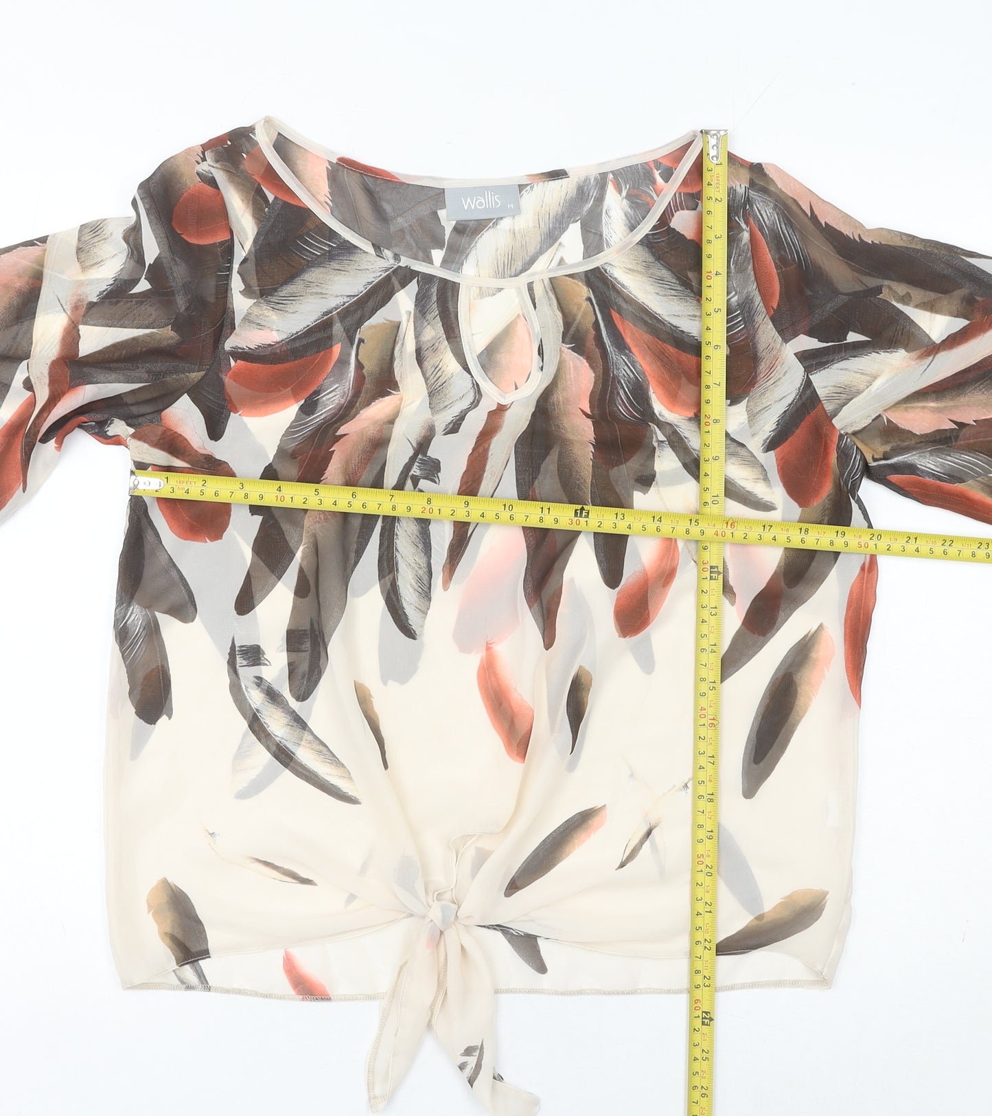 Wallis Women’s Multicoloured Feather Print Chiffon Cropped Blouse M
