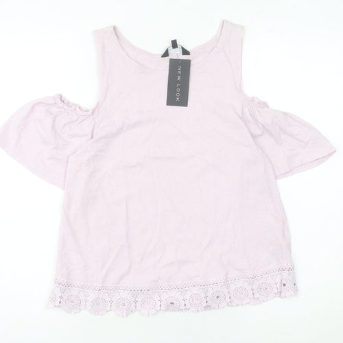 New Look Women Pink Size 12 Cotton Cold Shoulder Crochet Blouse
