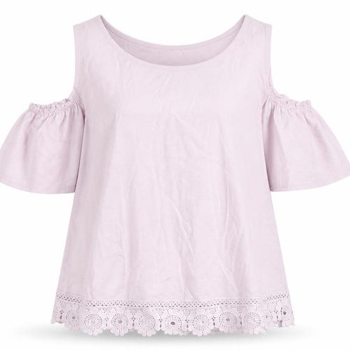 New Look Women Pink Size 12 Cotton Cold Shoulder Crochet Blouse