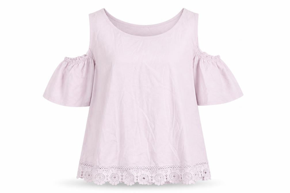 New Look Women Pink Size 12 Cotton Cold Shoulder Crochet Blouse