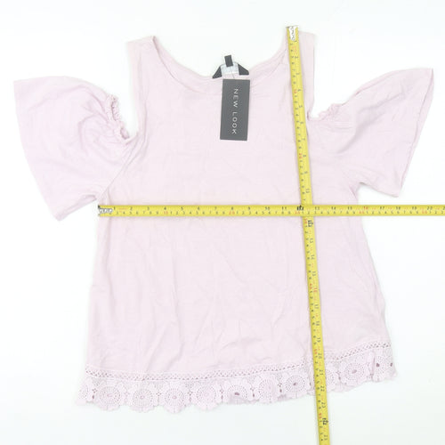 New Look Women Pink Size 12 Cotton Cold Shoulder Crochet Blouse