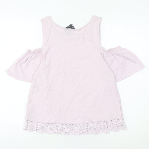 New Look Women Pink Size 12 Cotton Cold Shoulder Crochet Blouse