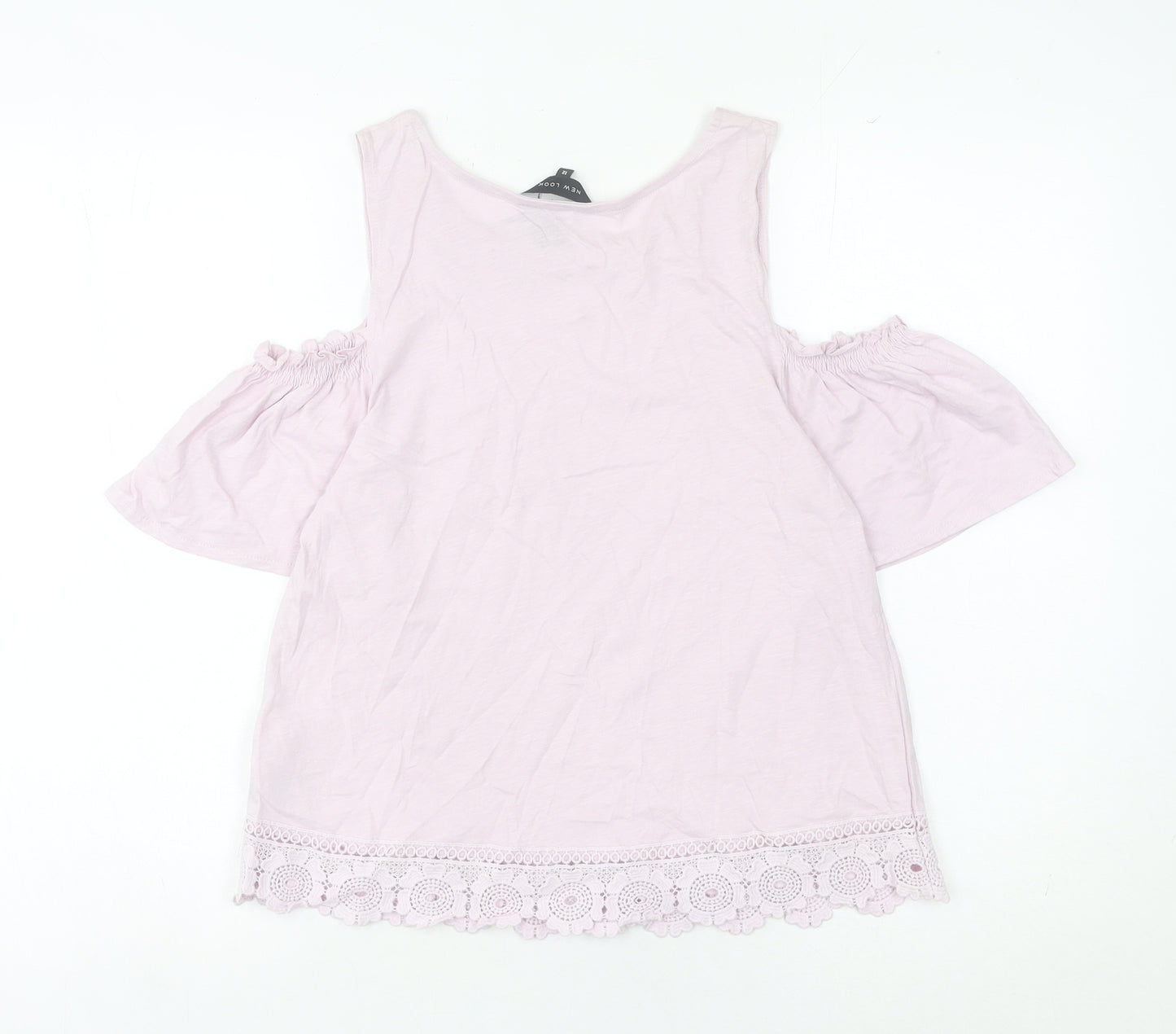 New Look Women Pink Size 12 Cotton Cold Shoulder Crochet Blouse