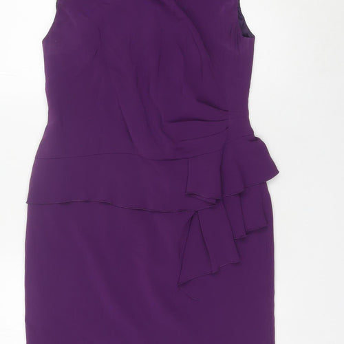 Coast Women’s Purple Knee Length Sheath Dress Size 12 Formal Bow Ruffle