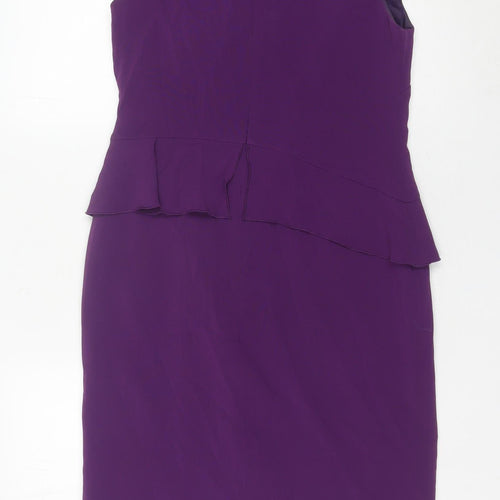 Coast Women’s Purple Knee Length Sheath Dress Size 12 Formal Bow Ruffle