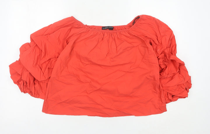 Zara Woman Red Puff Sleeve Square Neck Blouse Women’s S