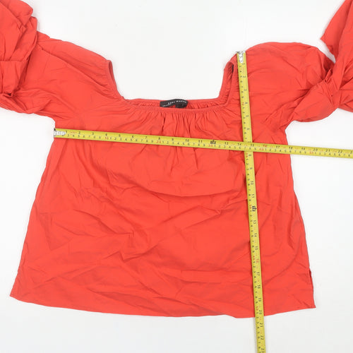 Zara Woman Red Puff Sleeve Square Neck Blouse Women’s S