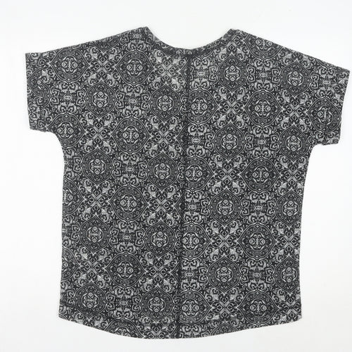 Peacocks Women’s Black Geometric V-Neck Short Sleeve T-Shirt Size 14