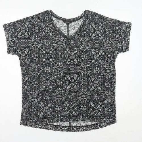 Peacocks Women’s Black Geometric V-Neck Short Sleeve T-Shirt Size 14