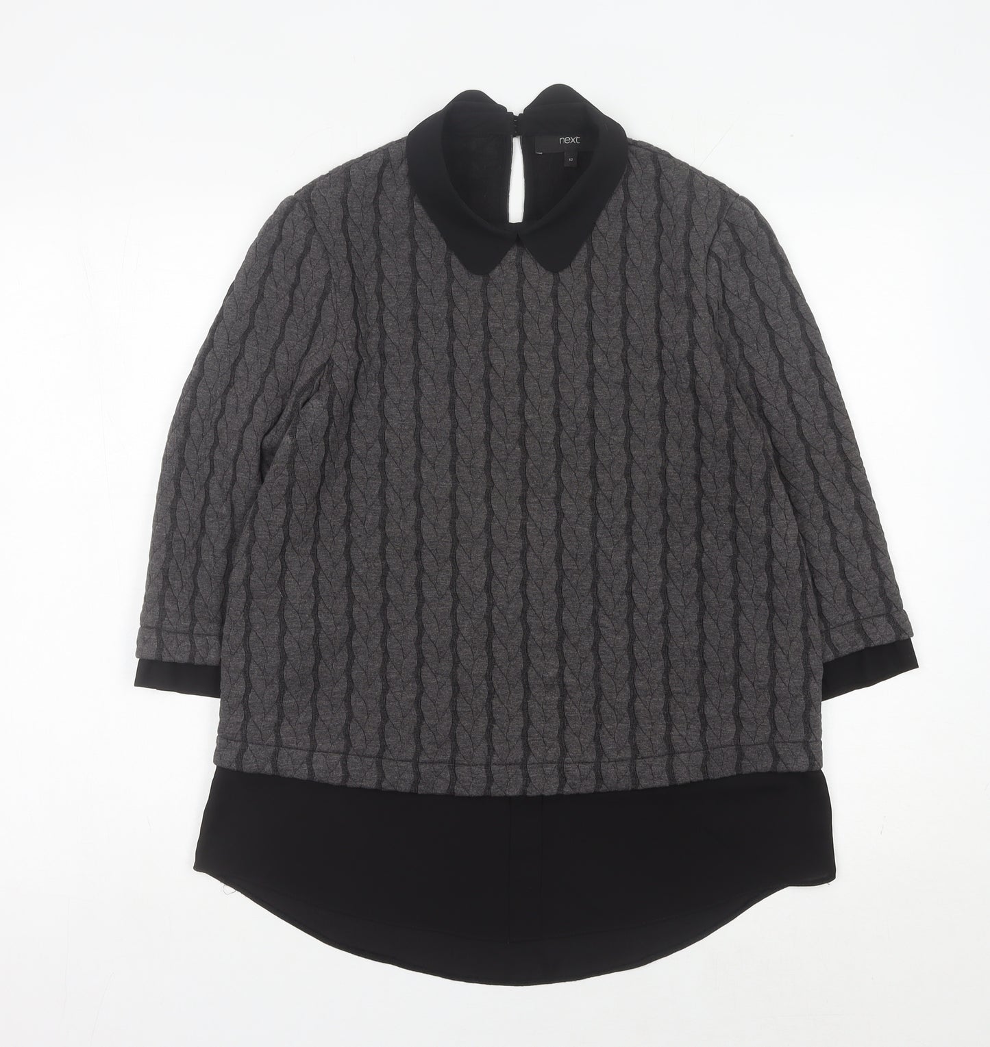 Next Women's Grey Collared Cable-Knit Jumper Size 12