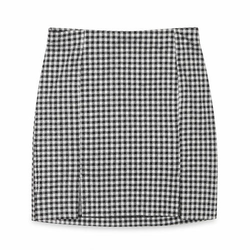 H&M Women Black Check Knee Length Straight Skirt Size S